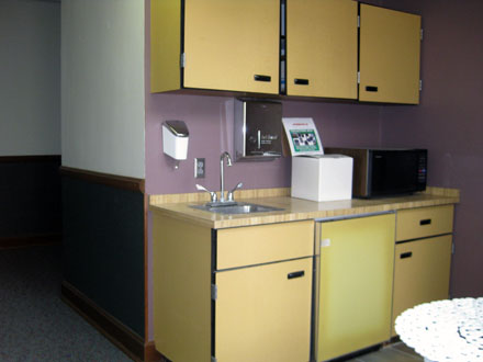 A shared kitchenette is available to commercial office tenants